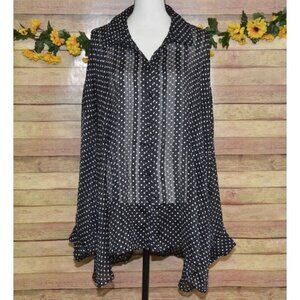 Lane Bryant Black Polka Dot Button Front Sheer Blouse Plus Size 22W 24W Tunic